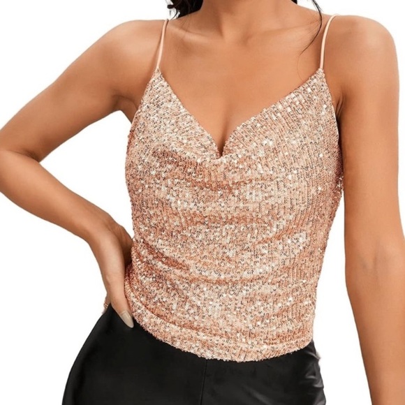 NWT LUSH / champagne sequin cami s - Picture 1 of 7